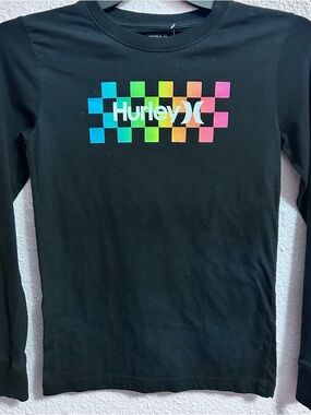 Hurley Black Long-Sleeve Tee with Rainbow Checker Logo